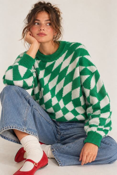 Lisa Says Gah Sweaters - Lisa Says Gah Emma Sweater Green Warp | XS/S